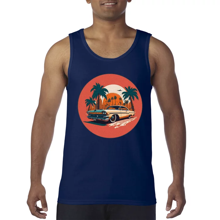 Retro Usa Muscle Car And Miami Sunset Tank Top