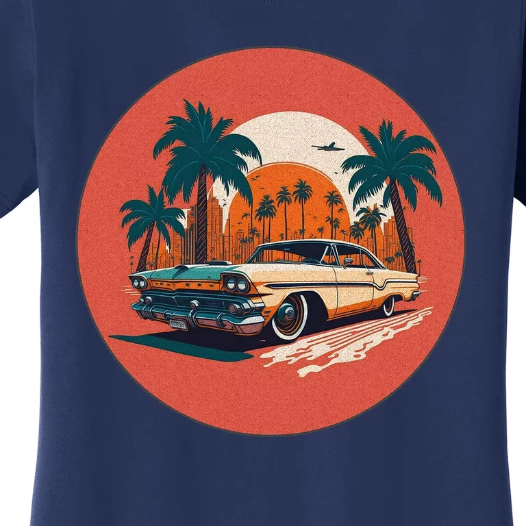 Retro Usa Muscle Car And Miami Sunset Women's T-Shirt