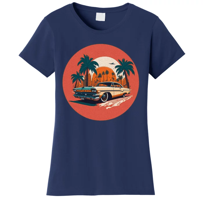 Retro Usa Muscle Car And Miami Sunset Women's T-Shirt