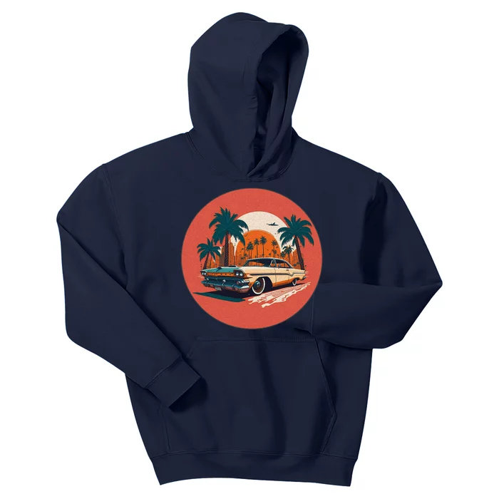 Retro Usa Muscle Car And Miami Sunset Kids Hoodie