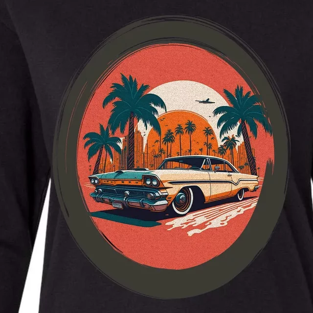 Retro Usa Muscle Car And Miami Sunset Womens Cotton Relaxed Long Sleeve T-Shirt