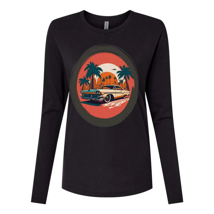 Retro Usa Muscle Car And Miami Sunset Womens Cotton Relaxed Long Sleeve T-Shirt