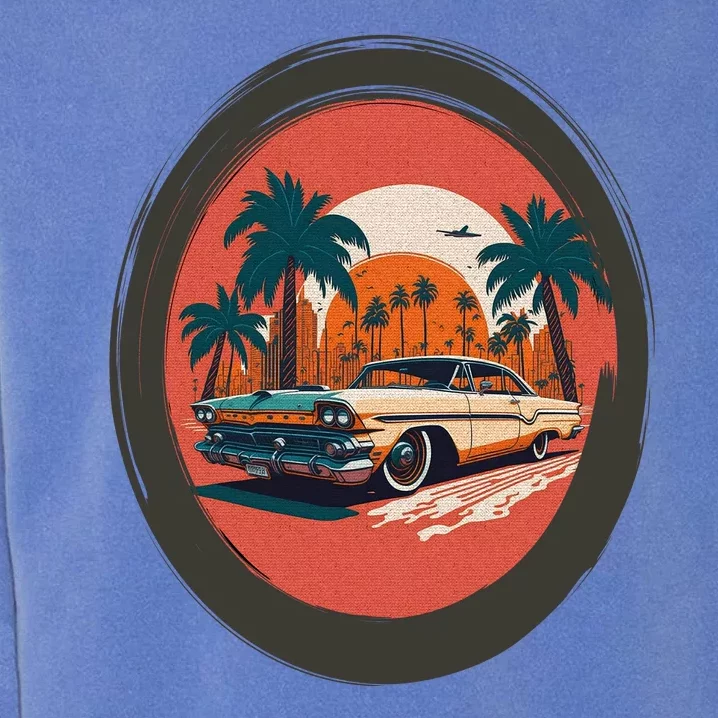 Retro Usa Muscle Car And Miami Sunset Garment-Dyed Sweatshirt