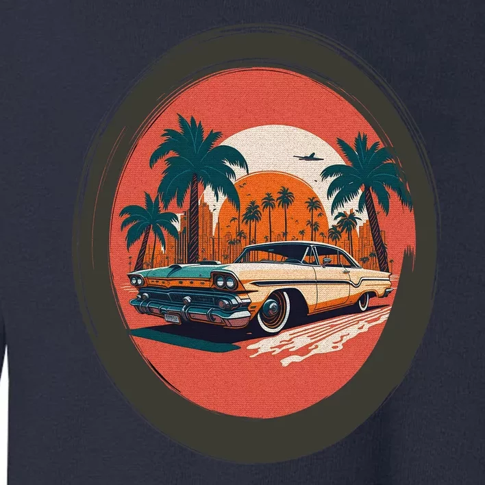 Retro Usa Muscle Car And Miami Sunset Toddler Sweatshirt