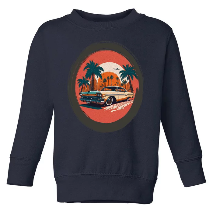 Retro Usa Muscle Car And Miami Sunset Toddler Sweatshirt