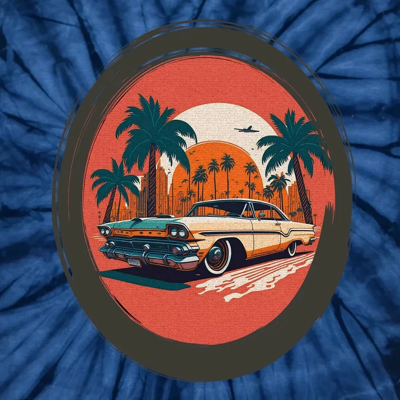 Retro Usa Muscle Car And Miami Sunset Tie-Dye T-Shirt