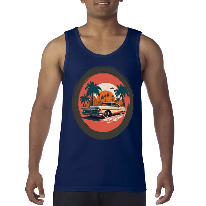 Retro Usa Muscle Car And Miami Sunset Tank Top