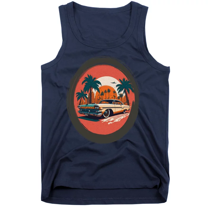 Retro Usa Muscle Car And Miami Sunset Tank Top