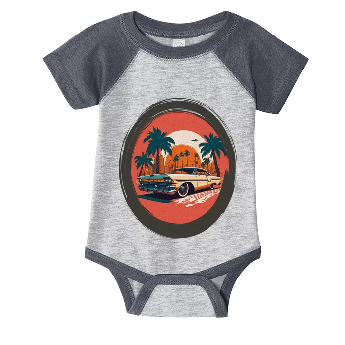 Retro Usa Muscle Car And Miami Sunset Infant Baby Jersey Bodysuit