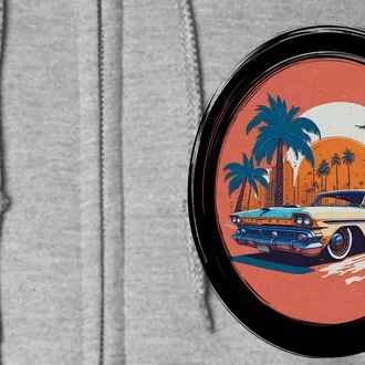 Retro Usa Muscle Car And Miami Sunset Full Zip Hoodie