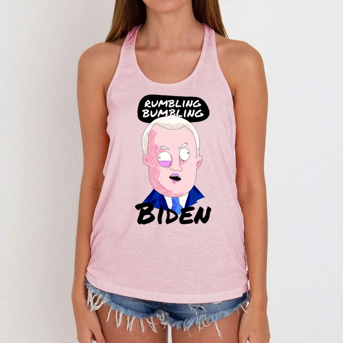 Rumbling Bumbling Joe Biden Cartoon Women's Knotted Racerback Tank