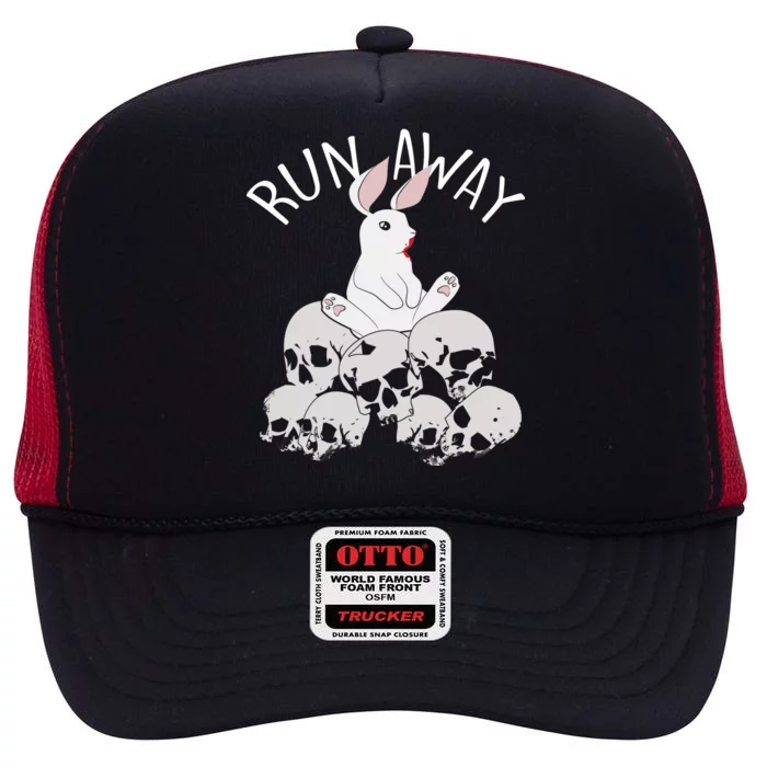 Run Away Bloody Bunny Skeleton High Crown Mesh Trucker Hat