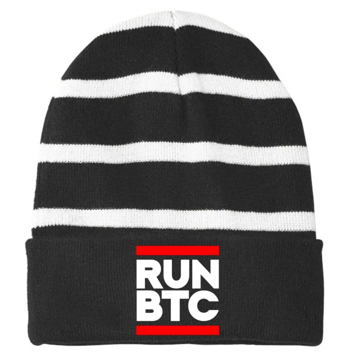 RUN BTC Bitcoin Cryptocurrency Striped Beanie with Solid Band