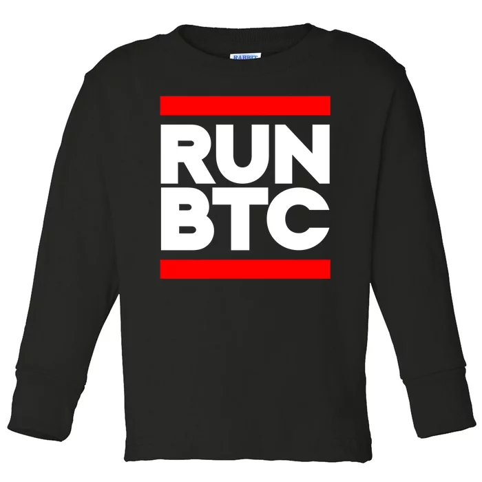 RUN BTC Bitcoin Cryptocurrency Toddler Long Sleeve Shirt