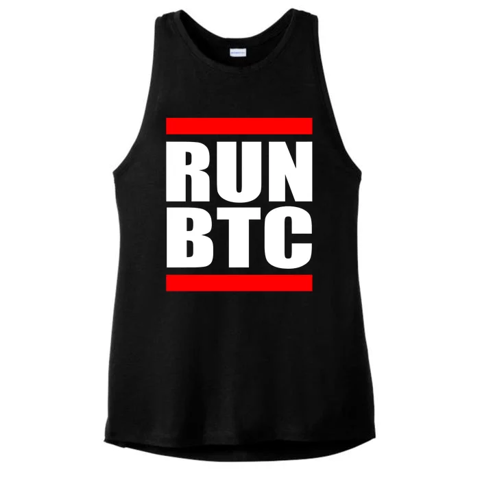 Run BTC Bitcoin Cryptocurrency Crypto Moon Hodl Ladies Tri-Blend Wicking Tank