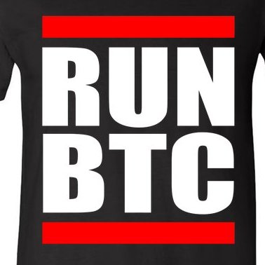 Run BTC Bitcoin Cryptocurrency Crypto Moon Hodl V-Neck T-Shirt