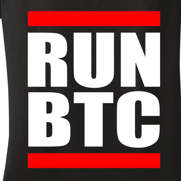 Run BTC Bitcoin Cryptocurrency Crypto Moon Hodl Women's V-Neck T-Shirt