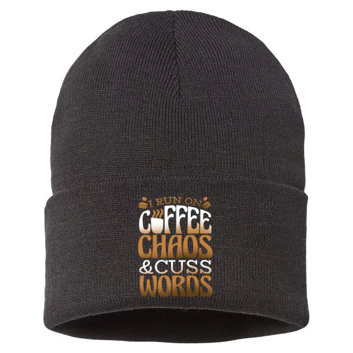 Run On Coffee Chaos And Cuss Words Sustainable Knit Beanie