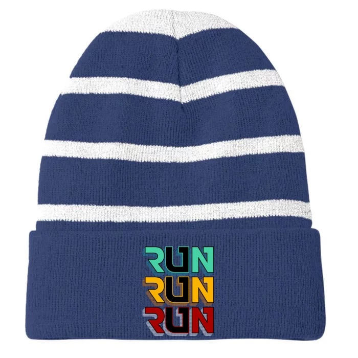 Run Run Run Retro Striped Beanie with Solid Band