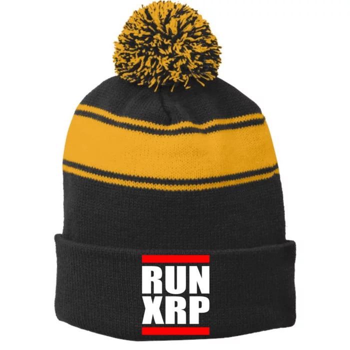 Run XRP Ripple Crypto Currency To the Moon Stripe Pom Pom Beanie