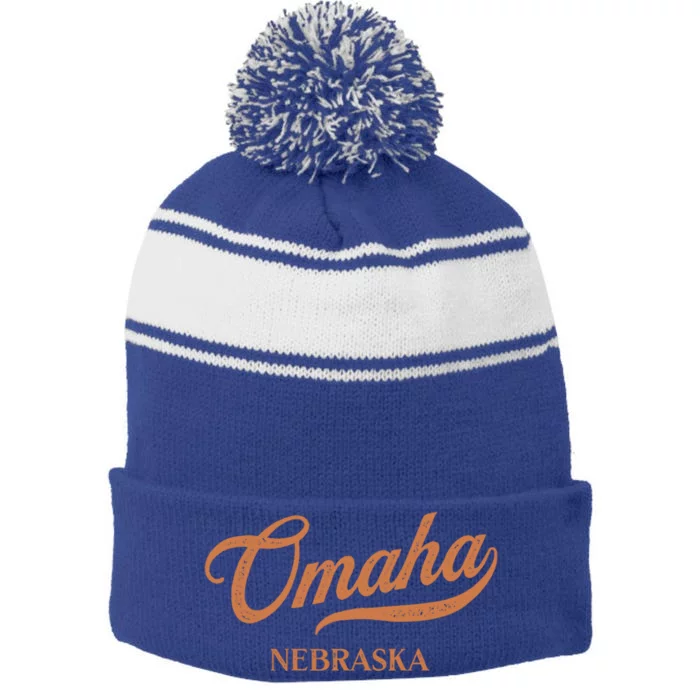 Retro Usa Nebraska State Vintage Omaha Gift Stripe Pom Pom Beanie