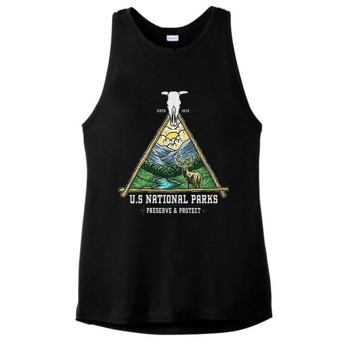 Retro US National Parks Preserve And Protect Outdoor Ladies Tri-Blend Wicking Tank