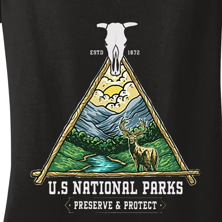 Retro US National Parks Preserve And Protect Outdoor Women's V-Neck T-Shirt