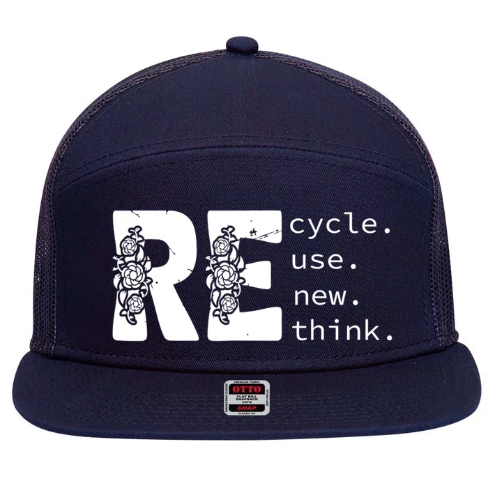 Recycle Use New Think Earth Day Gift 7 Panel Mesh Trucker Snapback Hat