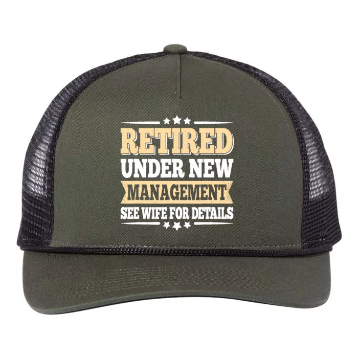 Retired Under New Management See Wife Retirement Dad Retro Rope Trucker Hat Cap