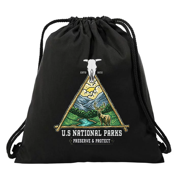 Retro US National Parks Preserve And Protect Outdoor Drawstring Bag