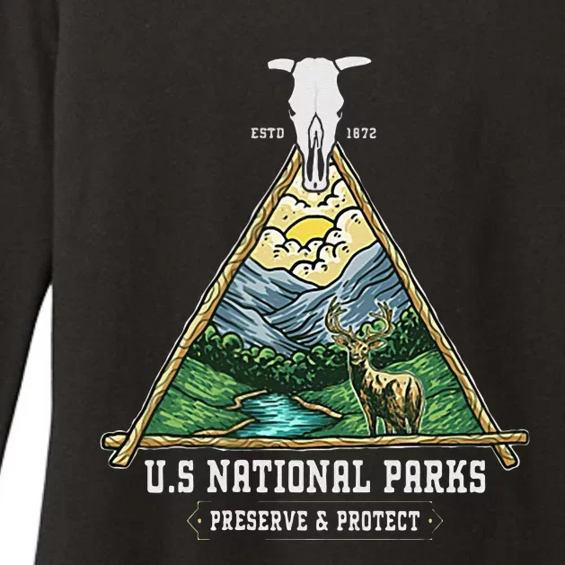 Retro US National Parks Preserve And Protect Outdoor Womens CVC Long Sleeve Shirt