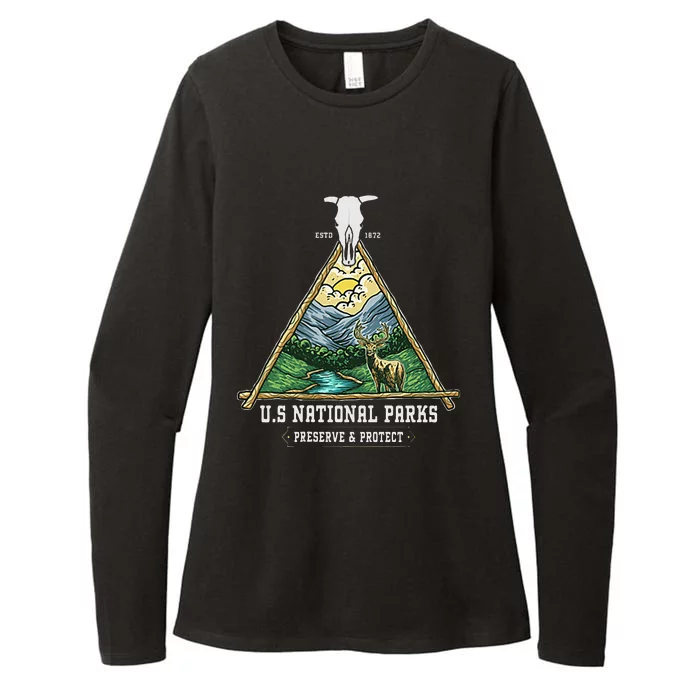 Retro US National Parks Preserve And Protect Outdoor Womens CVC Long Sleeve Shirt