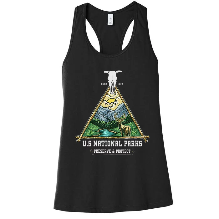 Retro US National Parks Preserve And Protect Outdoor Women's Racerback Tank