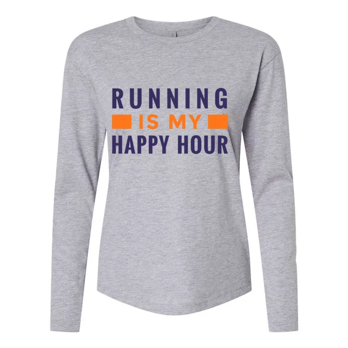 Running Is My Happy Hour Womens Cotton Relaxed Long Sleeve T-Shirt