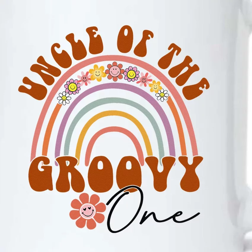 Retro Uncle of Groovy One Matching Family 1st Birthday Party Black Color Changing Mug