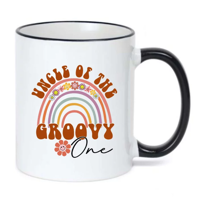 Retro Uncle of Groovy One Matching Family 1st Birthday Party Black Color Changing Mug