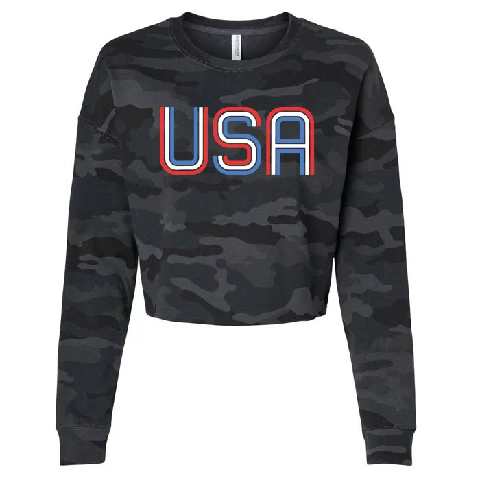 Retro USA Patriotic American 4th of July Cropped Pullover Crew