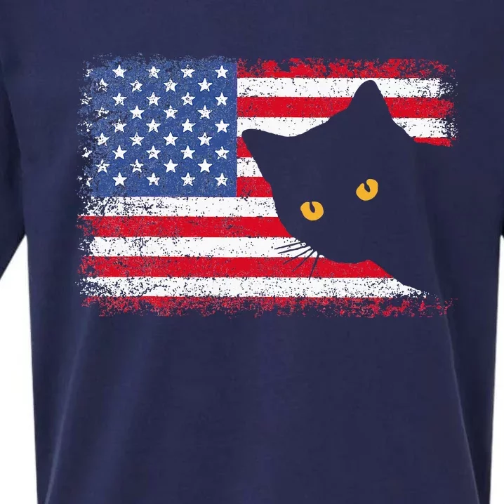 Retro USA Patriotic American Flag US Cat Sueded Cloud Jersey T-Shirt