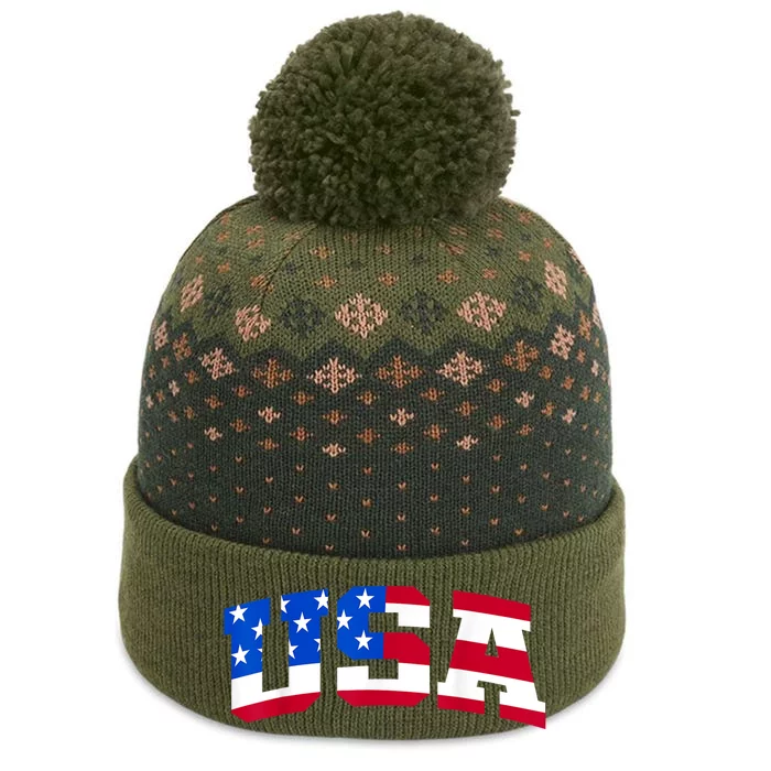 Retro Usa Patriotic American Flag American Flag 4th Of July The Baniff Cuffed Pom Beanie