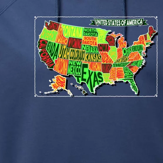 Retro United States Of America Map Performance Fleece Hoodie