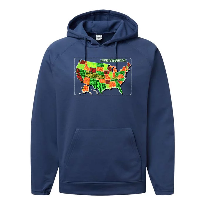 Retro United States Of America Map Performance Fleece Hoodie