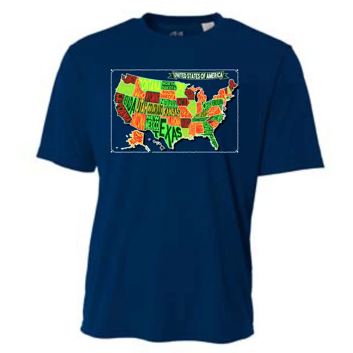 Retro United States Of America Map Cooling Performance Crew T-Shirt