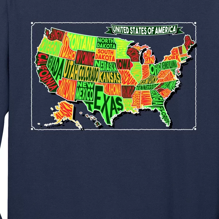 Retro United States Of America Map Long Sleeve Shirt