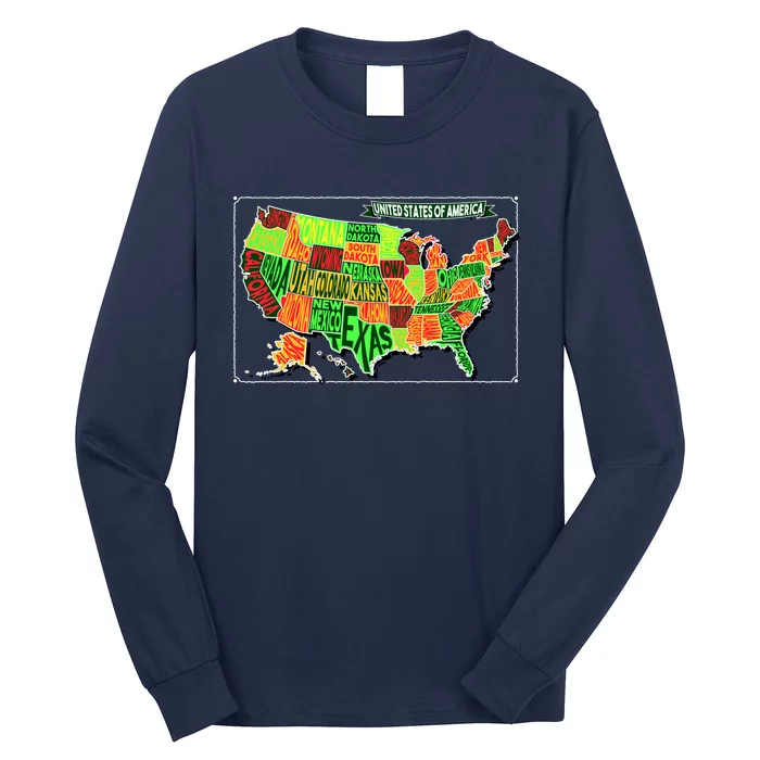 Retro United States Of America Map Long Sleeve Shirt