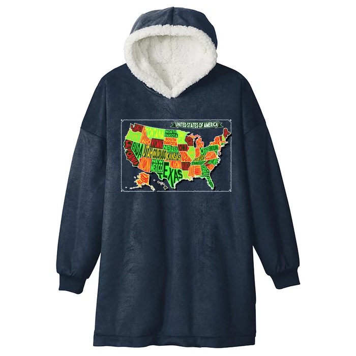 Retro United States Of America Map Hooded Wearable Blanket