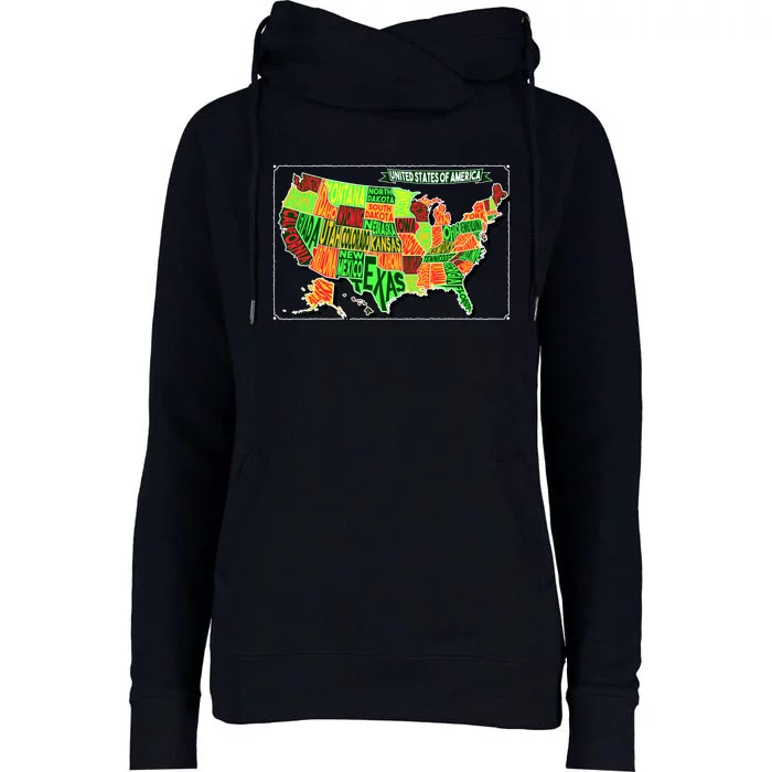 Retro United States Of America Map Womens Funnel Neck Pullover Hood