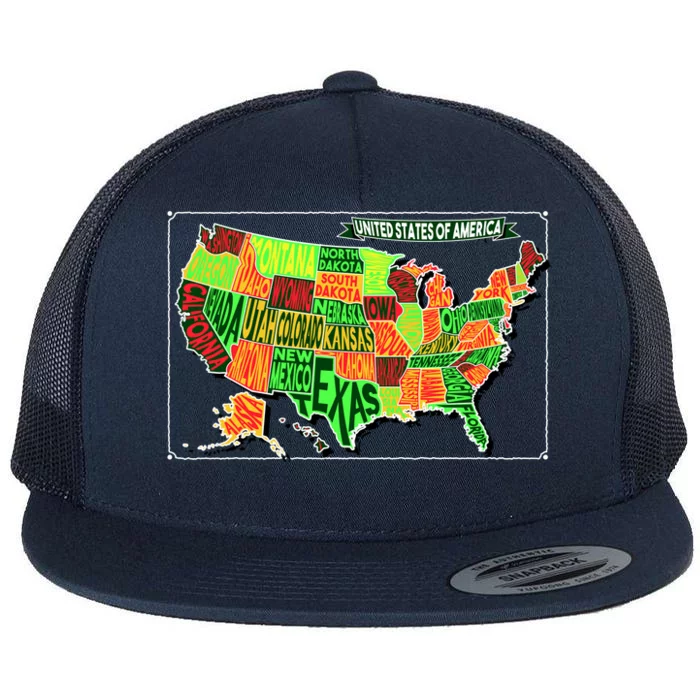 Retro United States Of America Map Flat Bill Trucker Hat