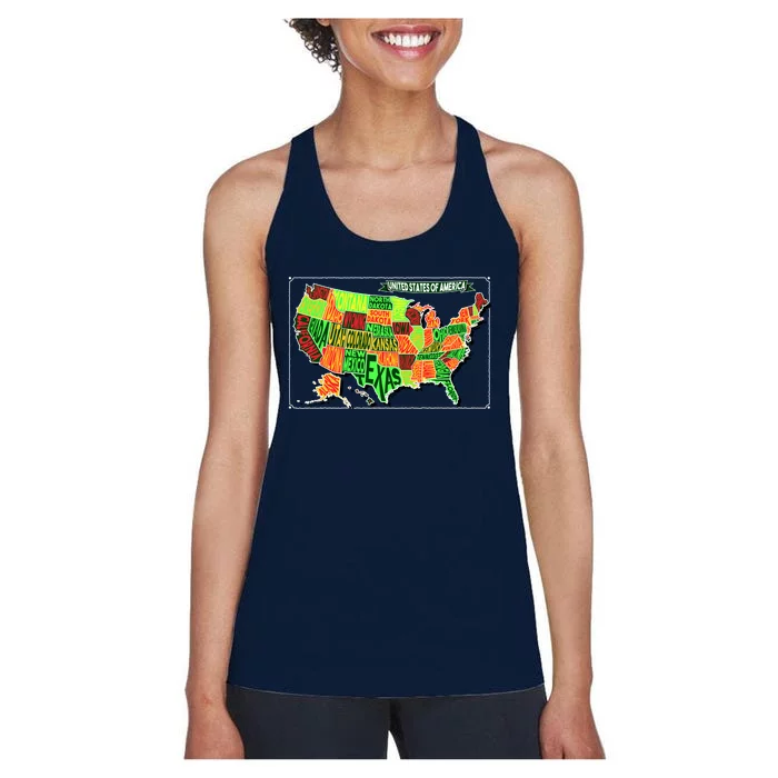 Retro United States Of America Map Women's Racerback Tank