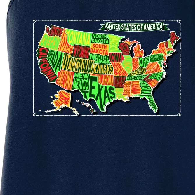 Retro United States Of America Map Women's Racerback Tank