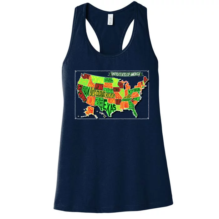 Retro United States Of America Map Women's Racerback Tank